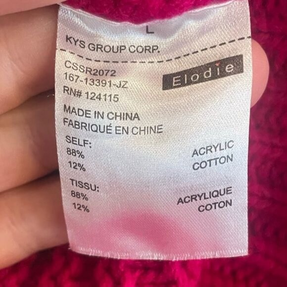 Elodie Chunky Knit Ribbed Neck Sweater Bright Pink Orchid Bubble Sleeve Sz Large - Picture 8 of 8